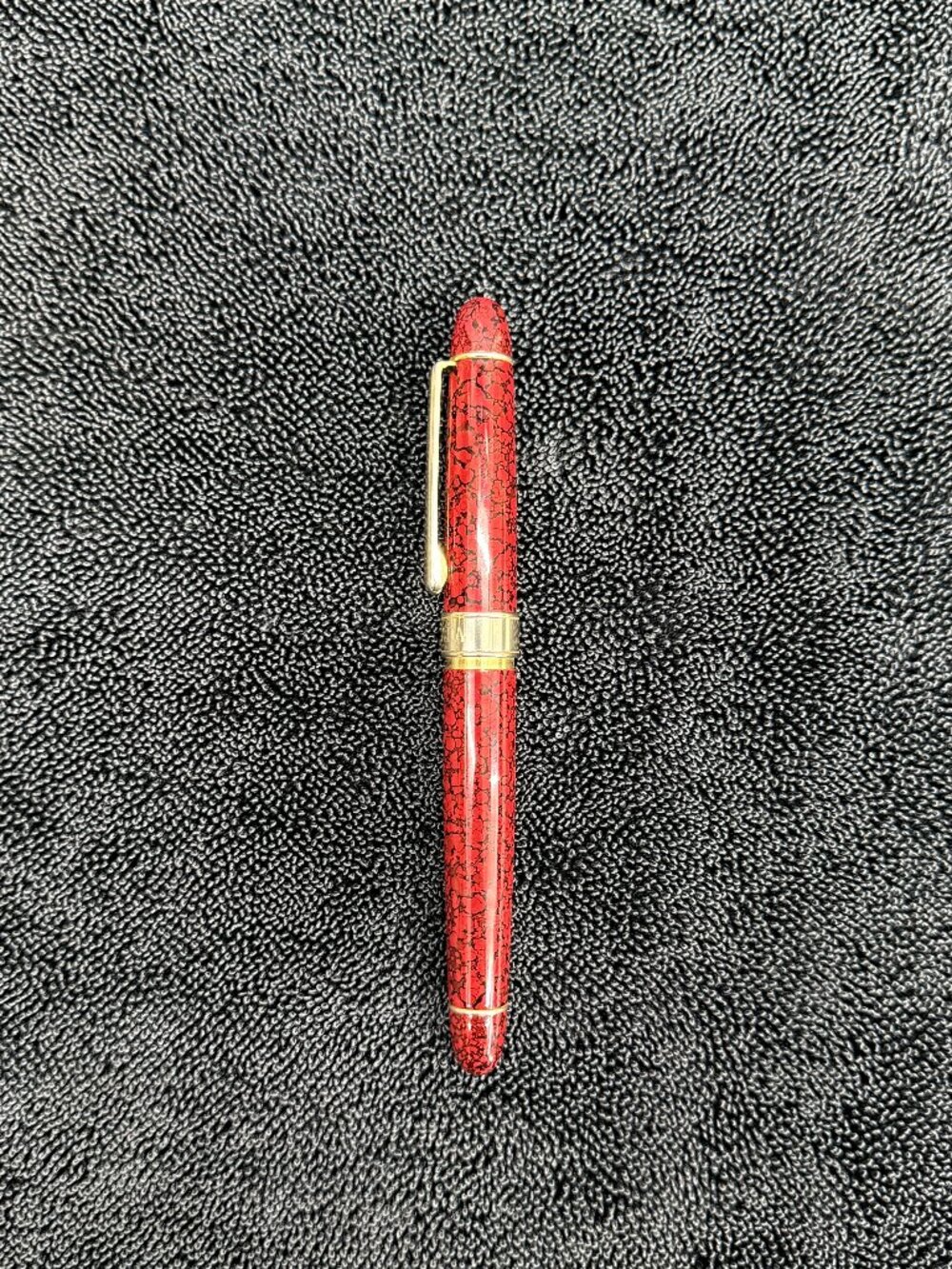 Vintage Escada Ballpoint Pen - Red & Black Marbled Lacquer, Gold Plated Trim